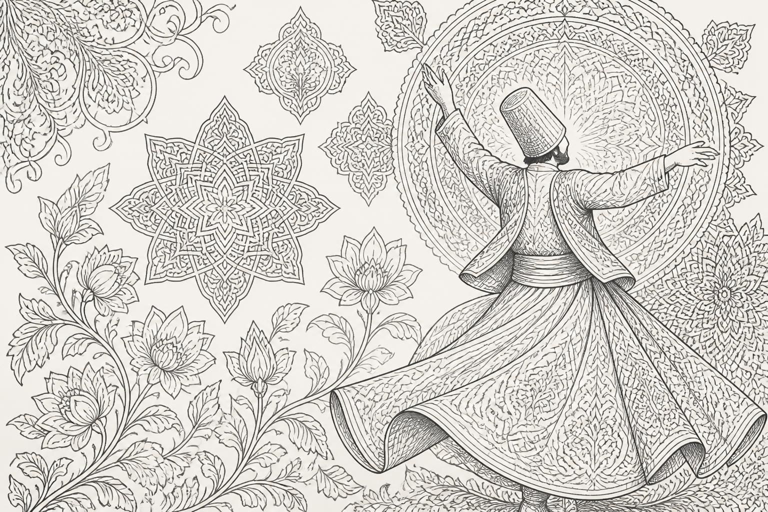plongez dans l’univers fascinant de rumi avec notre coloriage inspiré des motifs mystiques de l’orient. une invitation créative pour éveiller votre imagination et apaiser l’esprit.